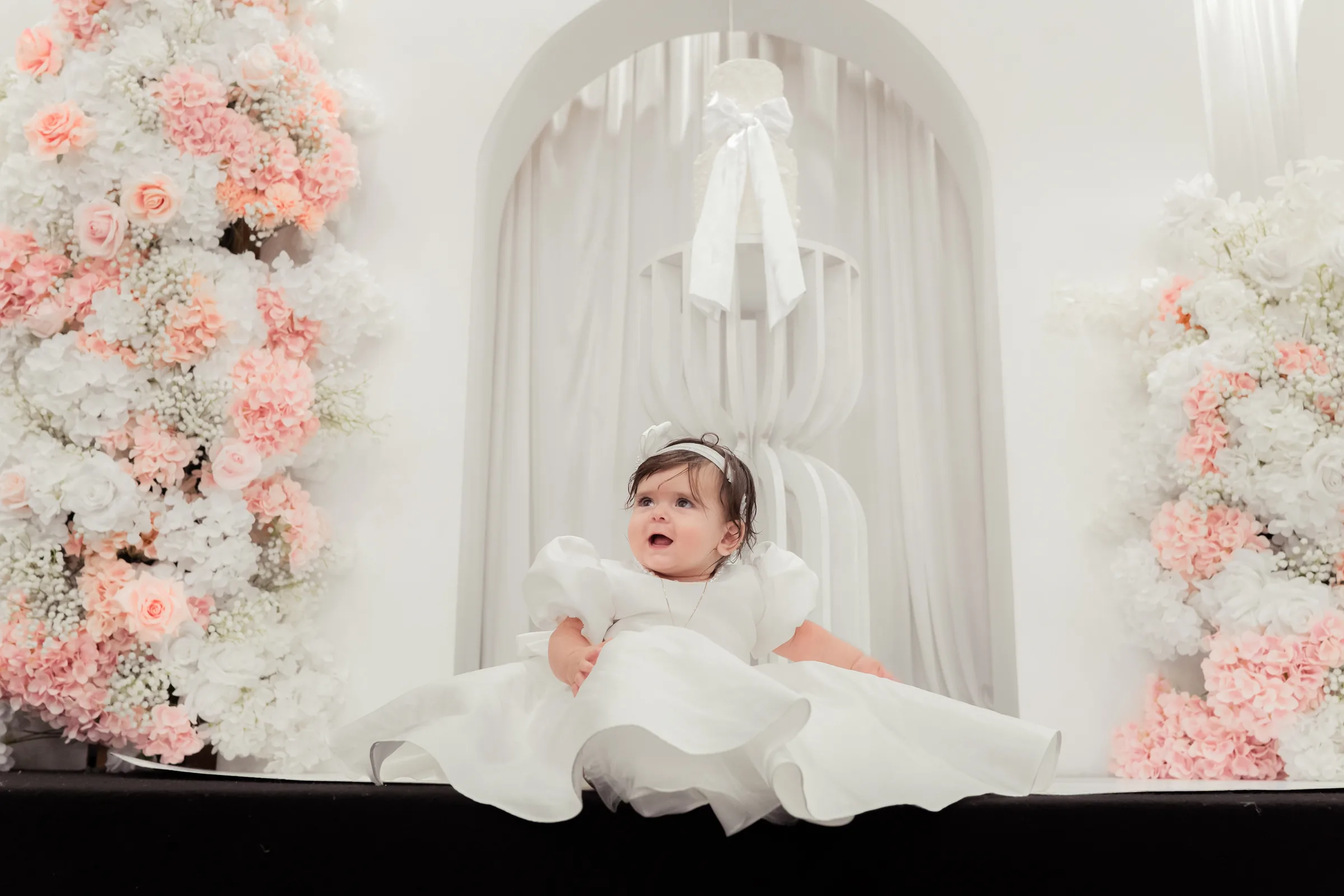 Christening baby floral setup photographed by Royale Photography